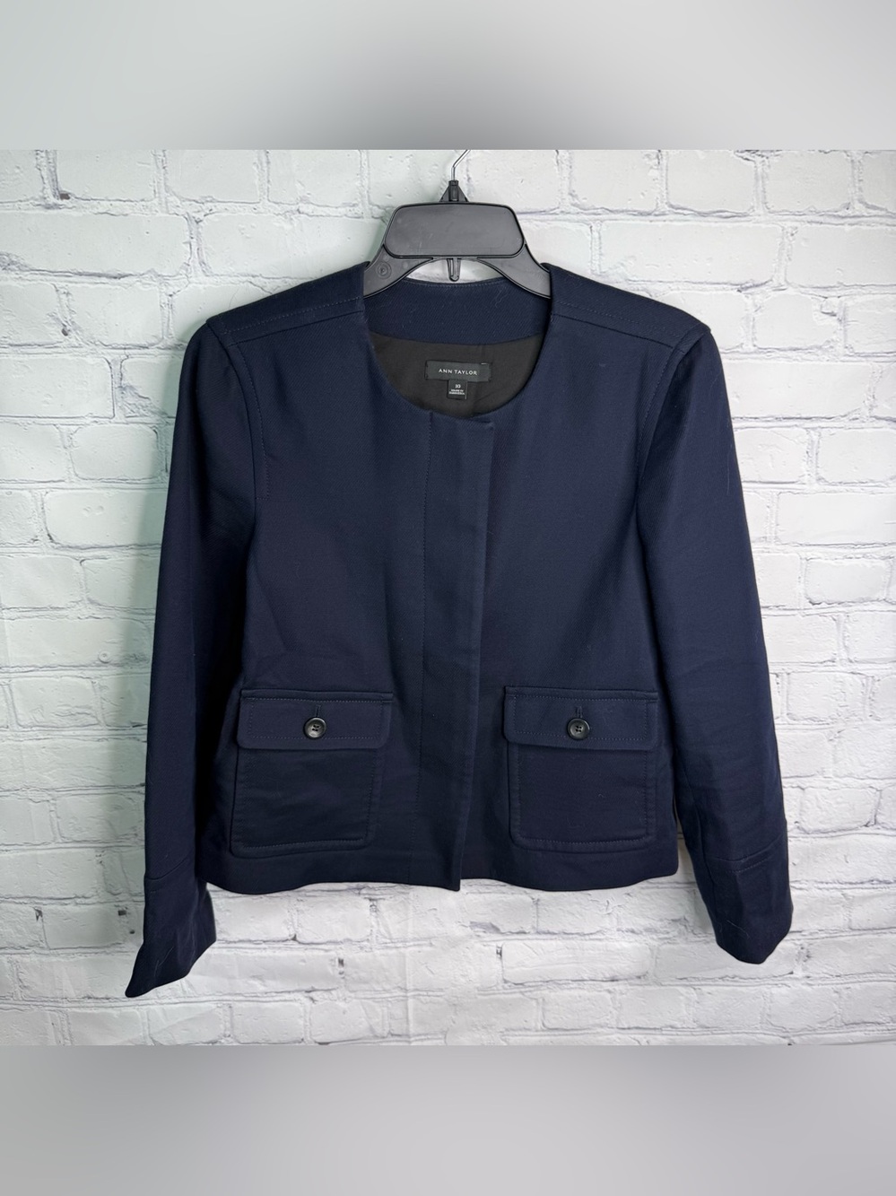 ANN TAYLOR Navy Blue Collarless Career Wear Blazer 10